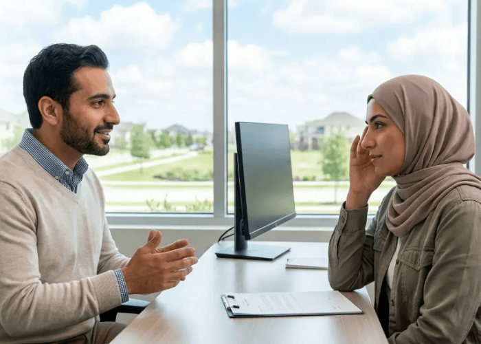 A therapy session in a bright office, exploring the unique approach of chronic pain psychiatrists in sugar land.