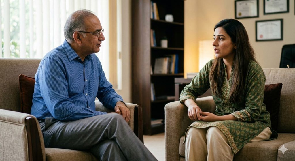 Insomnia psychiatrist in Sugar Land conducting a consultation with a female patient about sleep patterns and disorders.