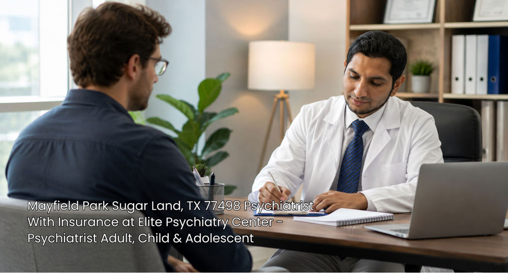 Male patient speaking with a mental health psychiatrist in Sugar Land with insurance at Elite Psychiatry Center.