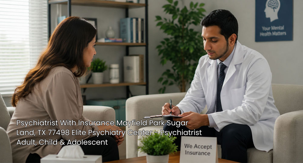 Doctor taking notes during patient consult at Elite Psychiatry Center, psychiatrist in Sugar Land with insurance.