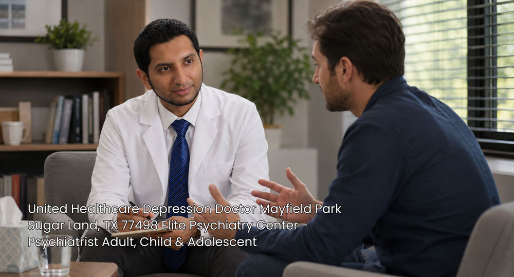 Male patient consulting with a psychiatrist who provides United Healthcare depression doctor services in Sugar Land.